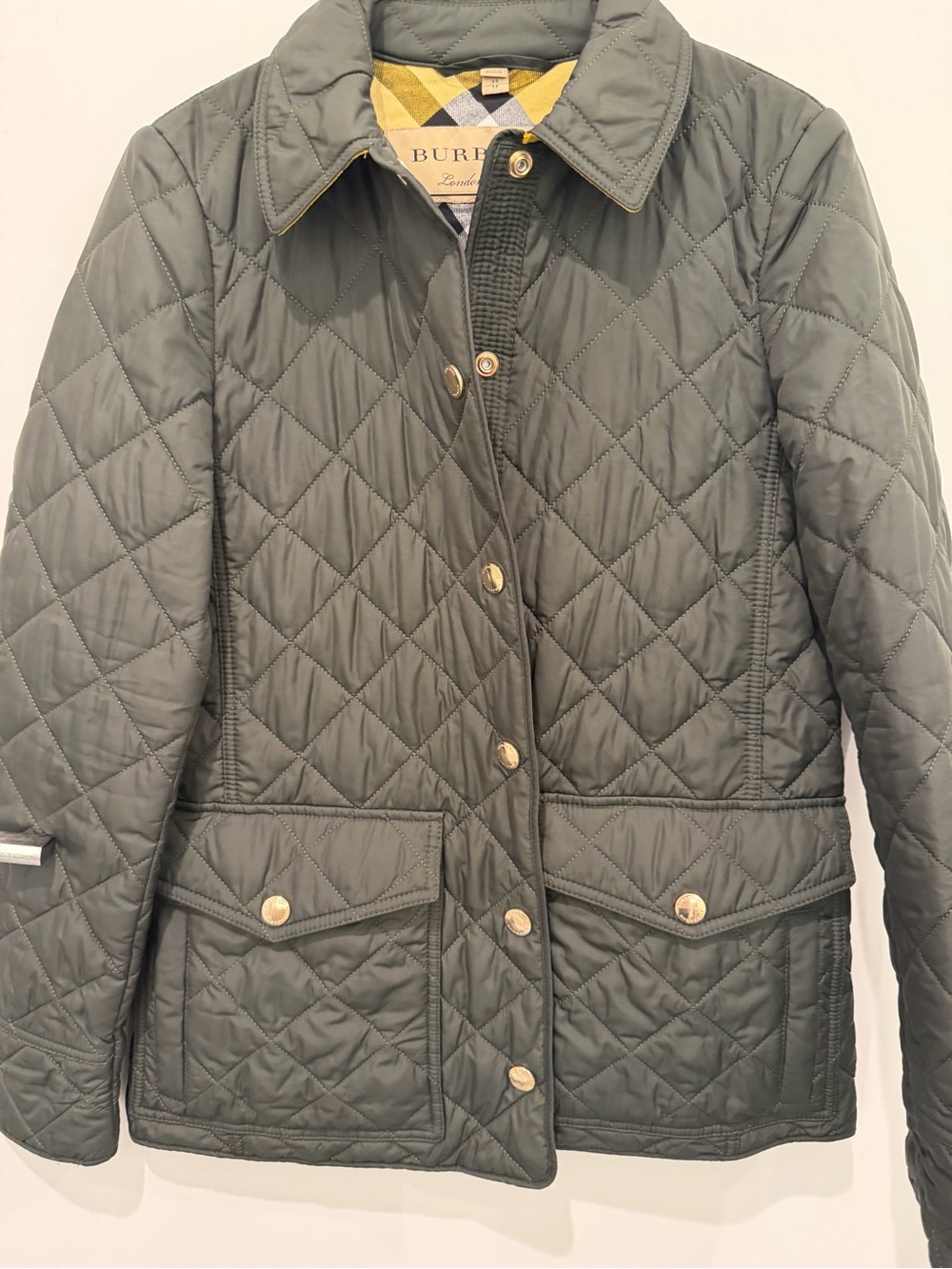 Burberry Quilted Olive Green Diamond-Pattern Jacket